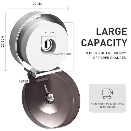 Jumbo Roll Toilet Paper Dispenser Wall Mount Waterproof No-Drill for Restrooms with Lock ABS Black 51018 - color: Black-1