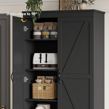 HOSTACK 70" Kitchen Pantry Storage Cabinet, Farmhouse Pantry Cabinet, Black - color: Black