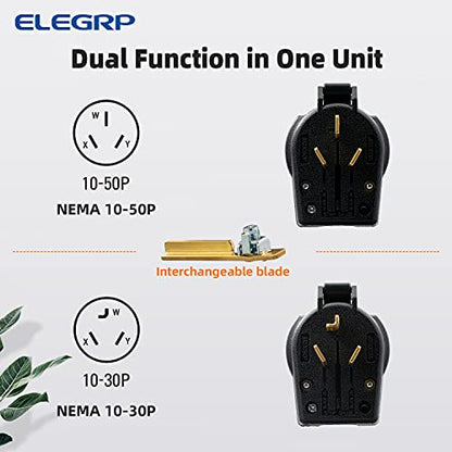 ELEGRP NEMA 10-30P & NEMA 10-50P Angle Plug, 4 Prong Electric Dryer/Range Oven Stove Plug, Straight Blade Heavy Duty, 30A 50A 125/250V, Industrial Grade, Non-Grounding, 3 Pole 3 Wire, UL Listed - style: NEMA 10-30P & 10-50P Plug