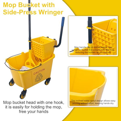 KeFanta 35 Quart Commercial Mop Bucket with Side Press Wringer on Wheels