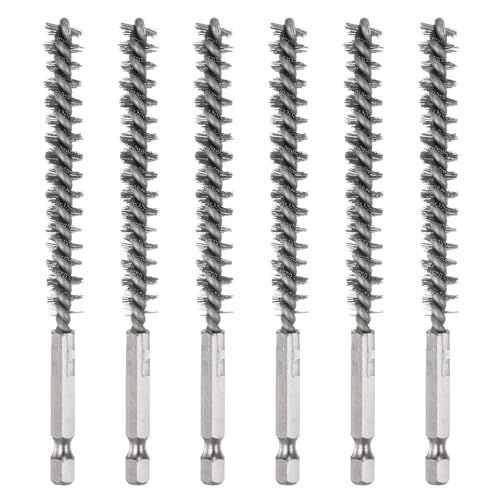 HARFINGTON 6Pcs 304 Stainless Steel Bore Brush 9mm Dia 4.5" Long Cleaning Twisted Wire Brush with Handle 1/4" Hex Shank for Tubes Ports Bearings, Silver - size: 9mm