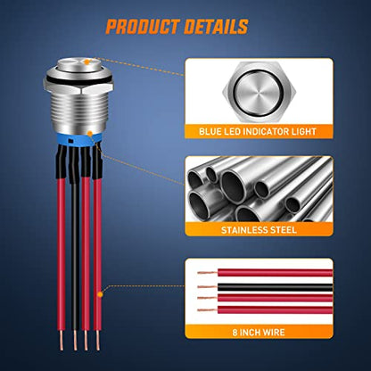 Nilight 19mm Push Button Switch 5 Pack Pre-Wired SPDT 12V 24V Self-Locking - color: 5Pcs 19mm Switch