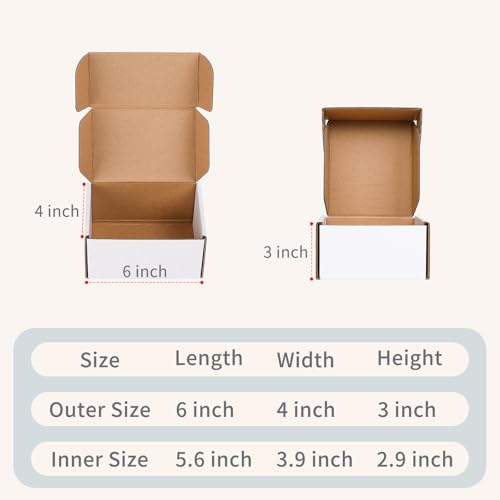 Fishat 6" x 4" x 3" White Corrugated Cardboard Shipping Boxes Set of 25 - size: 6" x 4" x 3"