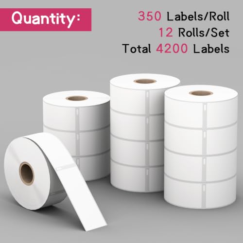 12 Rolls, 4200 Address Labels Replacement for DYMO 30252 (1-1/8" x 3-1/2") - size: 1-1/8" x 3-1/2" | 30252-12 Rolls