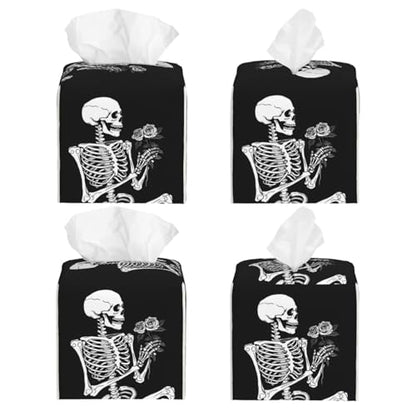 Roses Skeleton Skull Square Tissue Boxes Cover 5.2"x5.2"x5.2" for Bathroom Home - color: Roses Skeleton Skull