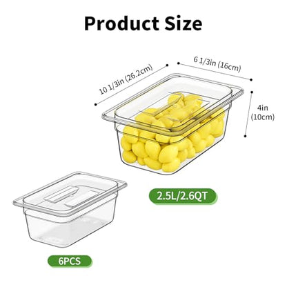 1/4 4'' 6 Pack Plastic Food Pans With Lids - color: 1/4 4"6 Pack
