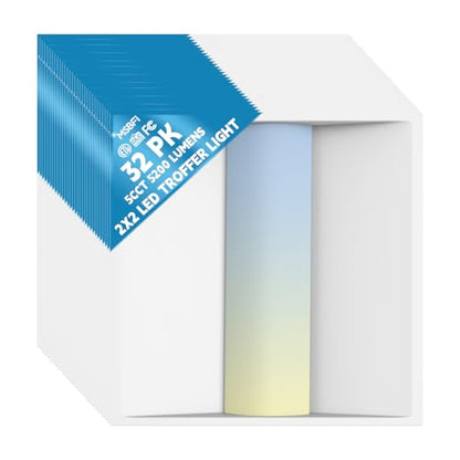 2x2 LED Troffer Center Basket Panel,5Color Tunable 3500K/4000K/5000K,Watt Adjustable,30W/35W/40W-Up to 6000Lumens,0-10V Dimmable Recessed Back-Lit Drop Ceiling Light,ETL Qualified,32Pack - size: 2x2 32Pack