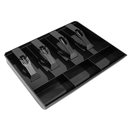 Cash Register Drawer Insert Tray with 4 Bill/3 Coin Compartments for Money Storage, Black - size: 4 Bill/3 Coin