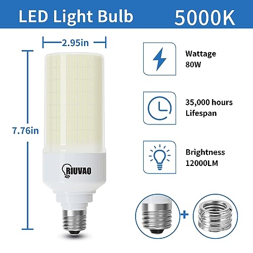 2-Pack 80W Led Corn Light Bulb,800W Equivalent 5000K Daylight 12000 High Lumen Super Bright E26/E39 Base Led Bulbs, Replace Metal HID CFL Leds Corn Bulb for Outdoor Indoor Commercial led Lighting - color: 80w White Light