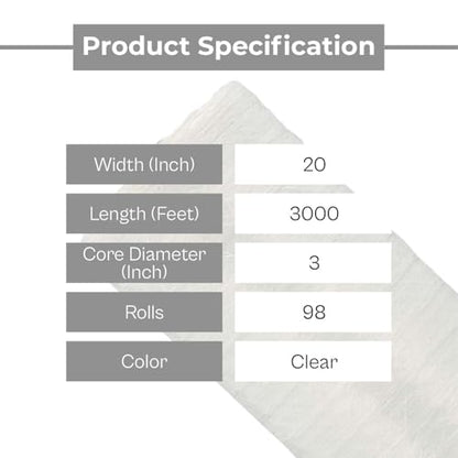 PSBM 98 Rolls 20 Inch x 3000 Feet Pallet Netting Vented Stretch Film/Wrap, Industrial Strength Clear Shrink Plastic Wrap for Moving, Packing, Shipping of Frozen Food and Plants - size: 20 Inch x 3000 Feet, style: 98 Rolls