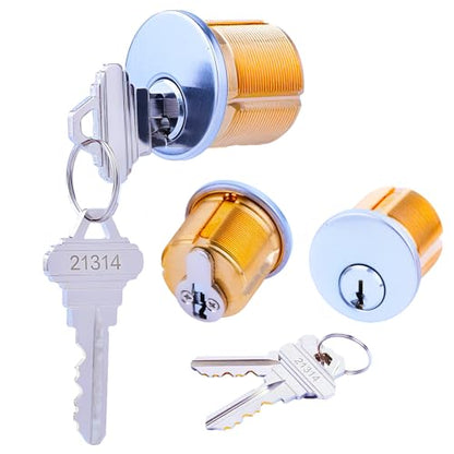 2Pcs Brass Mortise Door Cylinder Locks Keyed Alike with 4 SC Keyway Keys - size: 1 1/4 inch