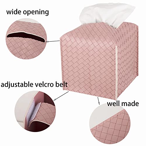 Tissue Box Cover Square Leather Facial Paper Holder, Pink - color: Pink, size: square