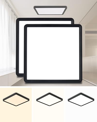 Square Led Flush Mount Ceiling Light,12 Inch 30w 2980lm led Light 3000k,4000k,6000k CCT Selectable,Flat Panel Super Slim Led Ceiling Light Fixture,for Living Dining Kitchen Bedroom Room (2Pack-Black) - color: Black, size: 12 Inch 2PK Square