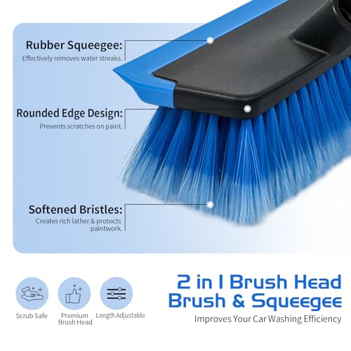 Ordenado 56" Car Wash Brush with Long Handle, Soft Bristle& Rubber Squeegee - color: Blue