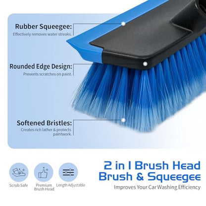 Ordenado 56" Car Wash Brush with Long Handle, Soft Bristle& Rubber Squeegee - color: Blue