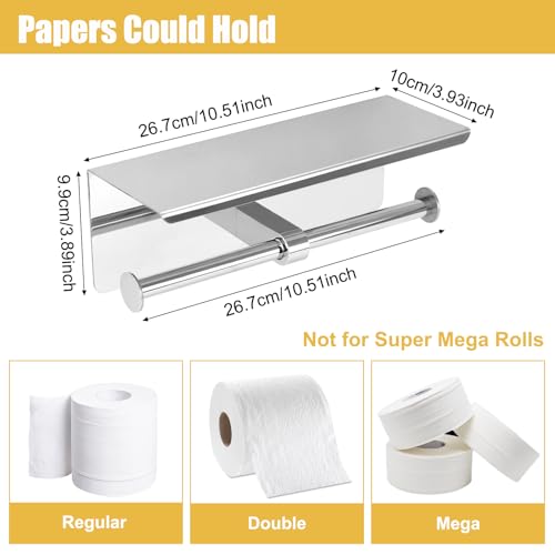 Double Toilet Paper Holder, Stainless Steel Tissue Paper Holder with Shelf Anti -Rust Toilet Paper Dispenser Wall Mounted for Bathroom (Silver New) - color: Silver New