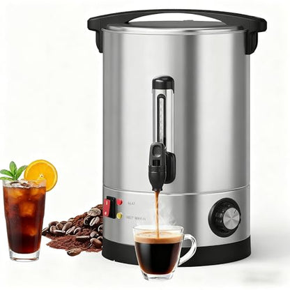 70-Cup Commercial Coffee Urn, 10L / 2.6Gal Double Wall Insulation Coffee Dispenser, Stainless Steel Large Hot Beverage Dispenser with Automatic Temperature Control & Faucet for Party Buffet, Silver - color: Silver, size: 10L/2.6Gal