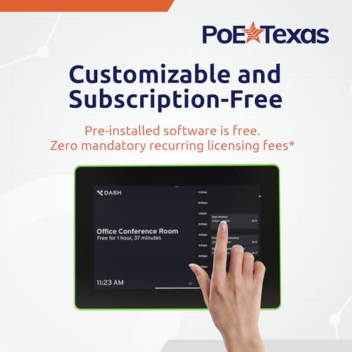 PoE Texas 8" Conference Room Scheduler with Color Changing LED Status - PoE Powered Touch Screen Tablet for Meeting Room Booking - Syncs with All Popular Business Calendars - No Subscription Required - size: 8" Touchscreen w/ Led
