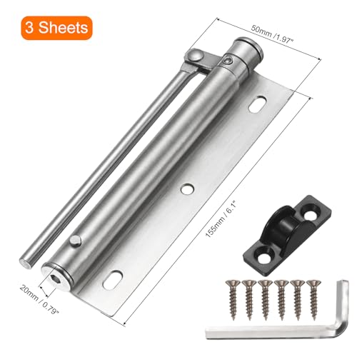 uxcell 3 Pcs 155mm/6.1" Spring Door Closer, Stainless Steel Automatic Door Closers with Adjustable Closing Speed for Home Self-Closing 5kg Door, Silver Tone - color: Silver Tone, size: 155mm