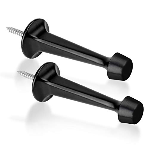 2 Pack Solid Rigid Door Stops - Heavy Duty Door Stoppers Wall Protector with Soft Rubber Tips, Black - color: Black, size: 2 Pack