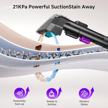 Portable Carpet Cleaner & Upholstery Cleaner Machine - 21Kpa Carpet Cleaner Machine, Self-Cleaning, Deep Cleaner for Pet Stains, Cars, Couch, Rug, Furniture with Dual Brush, Large Tank, Purple