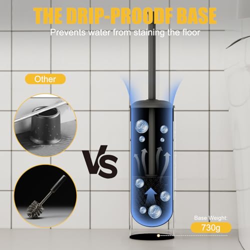 BESy Toilet Brush and Holder, Toilet Cleaner Bowl Set with Two Brush with Extra Long Handle, Durable Bristles Toilet Scrubber and Covered Holder, Drip-Proof Stainless Steel Matte Black - color: Matte Black