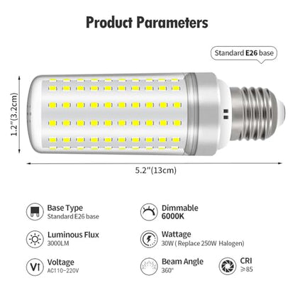 E26 LED Bulbs, 30W Equivalent 250W, 2 Pack 6000K Daylight White - color: 6000k Daylight White Light
