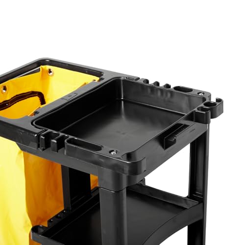 Rubbermaid Commercial Traditional Janitorial 3-Shelf Cleaning Cart, Wheeled with Zippered Yellow Vinyl Bag, for Business/School/Office/Janatorial Cleaning - style: Open Sided - Black