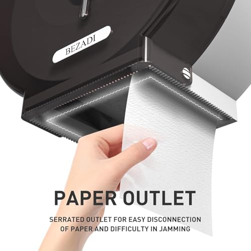 Jumbo Roll Toilet Paper Dispenser Wall Mount Waterproof No-Drill for Restrooms with Lock ABS Black 51018 - color: Black-1