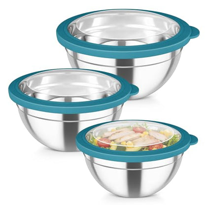 TeamFar Mixing Bowl Set, 4.5/3/1.5 QT Stainless Steel Nesting Salad Bowls - color: Dark Blue