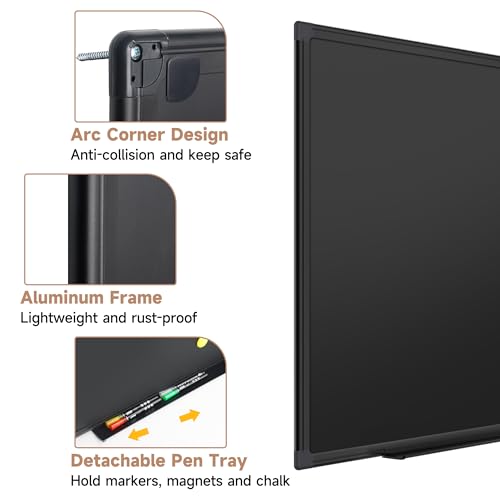 SELEAD Magnetic Chalkboard Double-Sided 48 x 24 Inch, Black Aluminum Frame - size: 48"W x 24"H (double-sided)