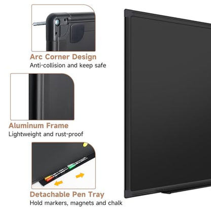 SELEAD Magnetic Chalkboard Double-Sided 48 x 24 Inch, Black Aluminum Frame - size: 48"W x 24"H (double-sided)