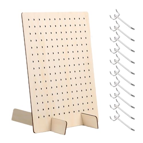 Bamboo's Grocery LoKii 1 Pack Wooden Pegboard Display Stand, Retail Rack, 17 x 13 Inches, with 10 Pcs Hooks - color: Wooden 1 Pack