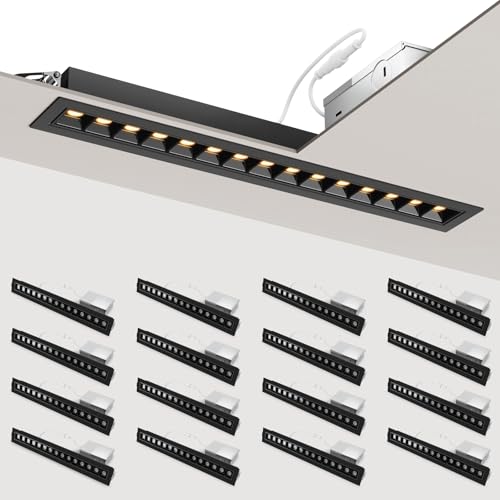 SCON 15W Linear Recessed Lighting with Black Trim, TRIAC Dimmable, 5 CCT - color: Black Trim, size: 16 Pack
