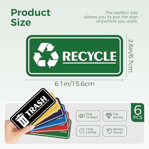 6PCS Recycle Sign Stickers for Trash Bins,Self-adhesive Waterproof Trash Recycle Stickers, Recycling Labels for Trash Can, Home, Office, Apartment, Hotel, School and Public Area - color: Trash and Recycle 397