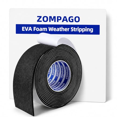 ZOMPAGO Single Sided Foam Weather Stripping Tape Black,2.4in x 16.4FT - color: Black, size: 2.4in x 16.4FT