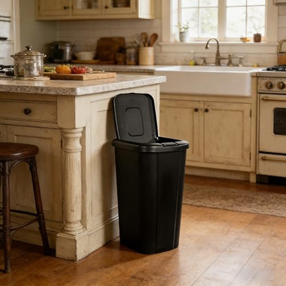 13.3 Gallon Trash Can, Touch Top Push Button Lid, Black Durable Plastic