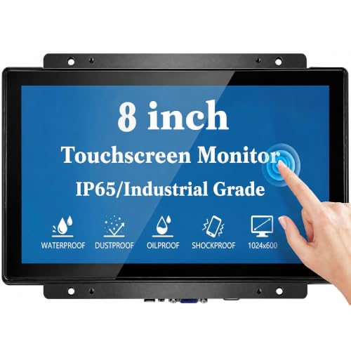 8 Inch Open Frame Capacitive Touchscreen Monitor - 1024x768 LCD Display with G+G 10-Point Touch and IP65 Front Protection - Compatible with VESA Panel Mount for Kiosk POS and Automation - size: 8