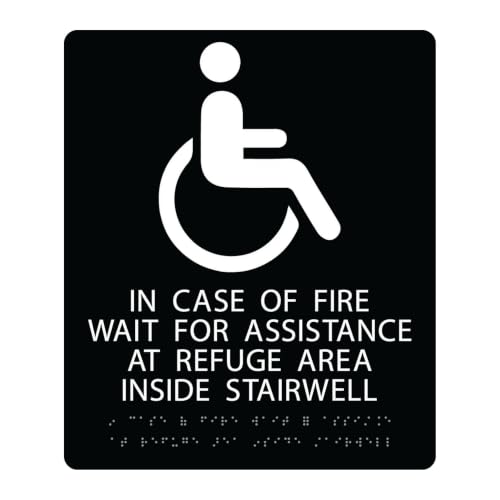 Alpha Dog In Case of Fire Wait Sign, 13x11 ADA Braille Sign, Black - color: Black, size: In Case of Fire - Wait for Assistance