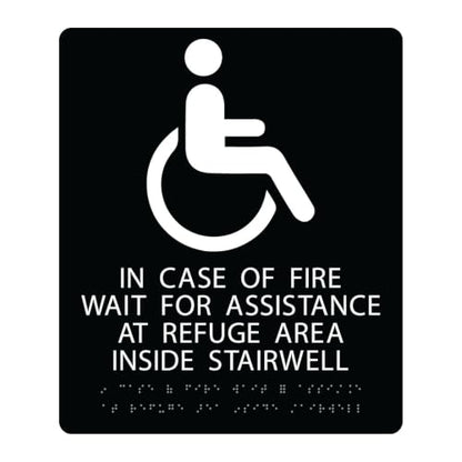 Alpha Dog In Case of Fire Wait Sign, 13x11 ADA Braille Sign, Black - color: Black, size: In Case of Fire - Wait for Assistance