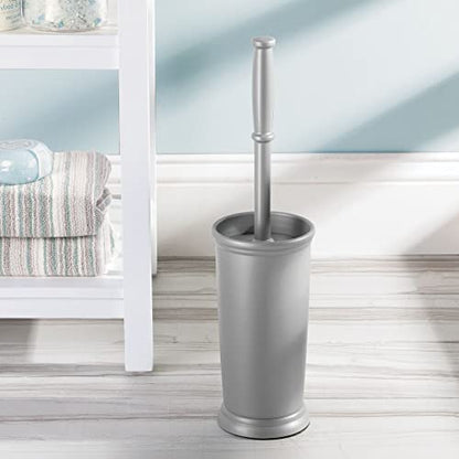 mDesign Toilet Bowl Brush and Holder - Covered Bathroom Toilet Brush - Standing Toilet Bowl Scrubber in Modern Holder - Compact, Space Saving, Deep Cleaning Brush for Toilet - Hyde Collection - Gray - color: Gray, size: Pack of 1