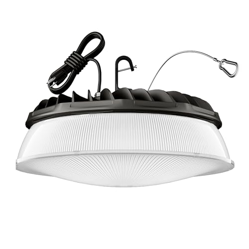 Elaruslux 200W UFO LED High Bay Light with Diffuser 28,000lm 5000K LED High Bay Lights AC110-277V 5' Cable with Plug Waterproof UFO Lights for Garage Shop Gym Factory - size: 1 Pack