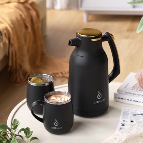 IDEUS Thermal Coffee Carafe 68oz, Beverage Dispenser Black-Gold - color: Black-Gold, size: 68 Ounces