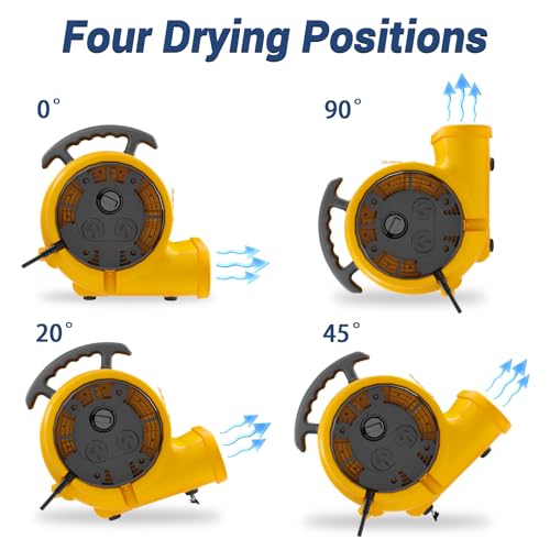 Air Mover Blower Fan, Industrial 1/3HP 1200CFM Monster Floor Blower Carpet Dryers - 3 Speeds Switch, 4 Adjustable Angles, 15FT Long Cord, Stackable - 2025 Upgraded - color: Yellow, size: 1200CFM