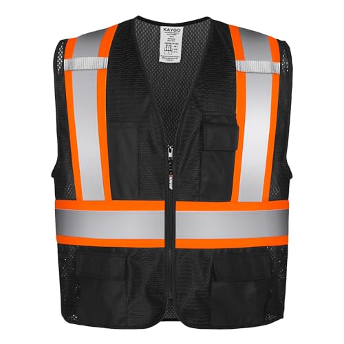 KAYGO Reflective High Vis Safety Vest with Pockets for Men and Women KG0100 - color: Black, size: Small