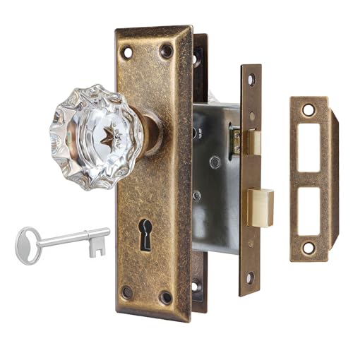 Mortise Lock Set for Interior Door with Crystal Glass Door Knobs - color: Vintage Antique Brass, size: Interior Mortise