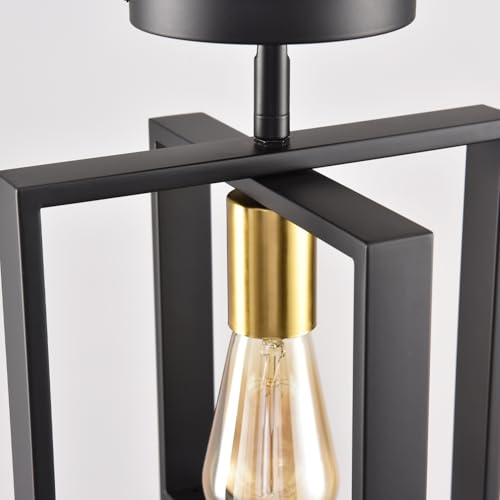 2 Pack Semi Flush Mount Ceiling Light,Black Metal Frame Ceiling Light Fixture with Golden Lamp Cup, Farmhouse Light Fixture for Kitchen Island Entryway Porch Foyer - color: Black Gold