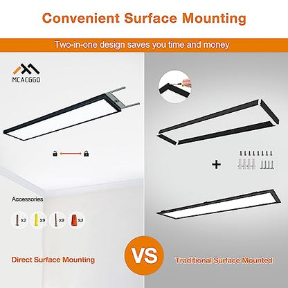 Black 1x4 LED Flat Panel Light Surface Mount 4-Pack, 100-277V - color: Black, size: 1x4-4 Pack