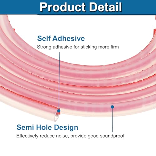 PATIKIL Silicone Weather Stripping Door Seal, 9.8 ft D Shape Weather Stripping Self Adhesive Door Seal Strip for Door Frame, Window Sealing, Large Gap, 5/16" Wx5/128 Tx15/64 H, Clear/Red - size: 9.8 ft Long, 5/16"Wx5/128"Tx15/64"H