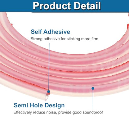 PATIKIL Silicone Weather Stripping Door Seal, 19.7 ft D Shape Weather Stripping Self Adhesive Door Seal Strip for Door Frame, Window Sealing, Large Gap, 5/16" Wx5/128 Tx15/64 H, Clear/Red - size: 19.7 ft Long, 5/16"Wx5/128"Tx15/64"H